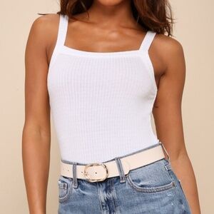 Lulus Timeless Attitude Ivory Pointelle Knit Sleeveless Bodysuit White - Size S